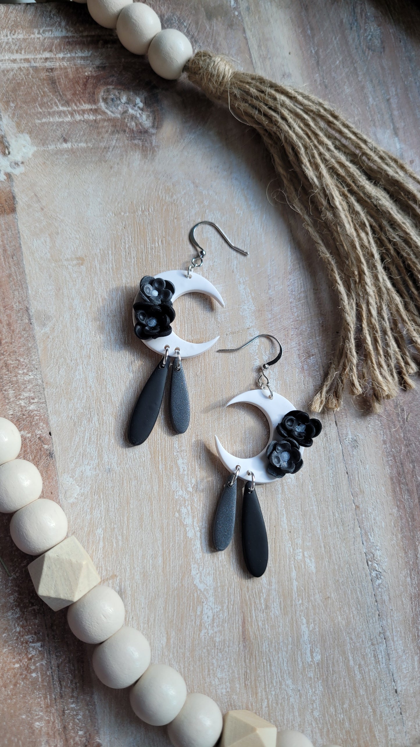 Floral Cresent Moon Dangles