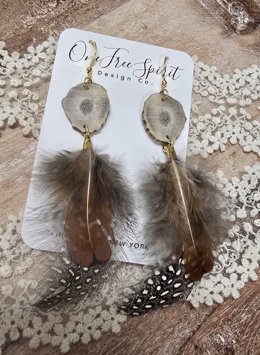 Feathered antler earrings