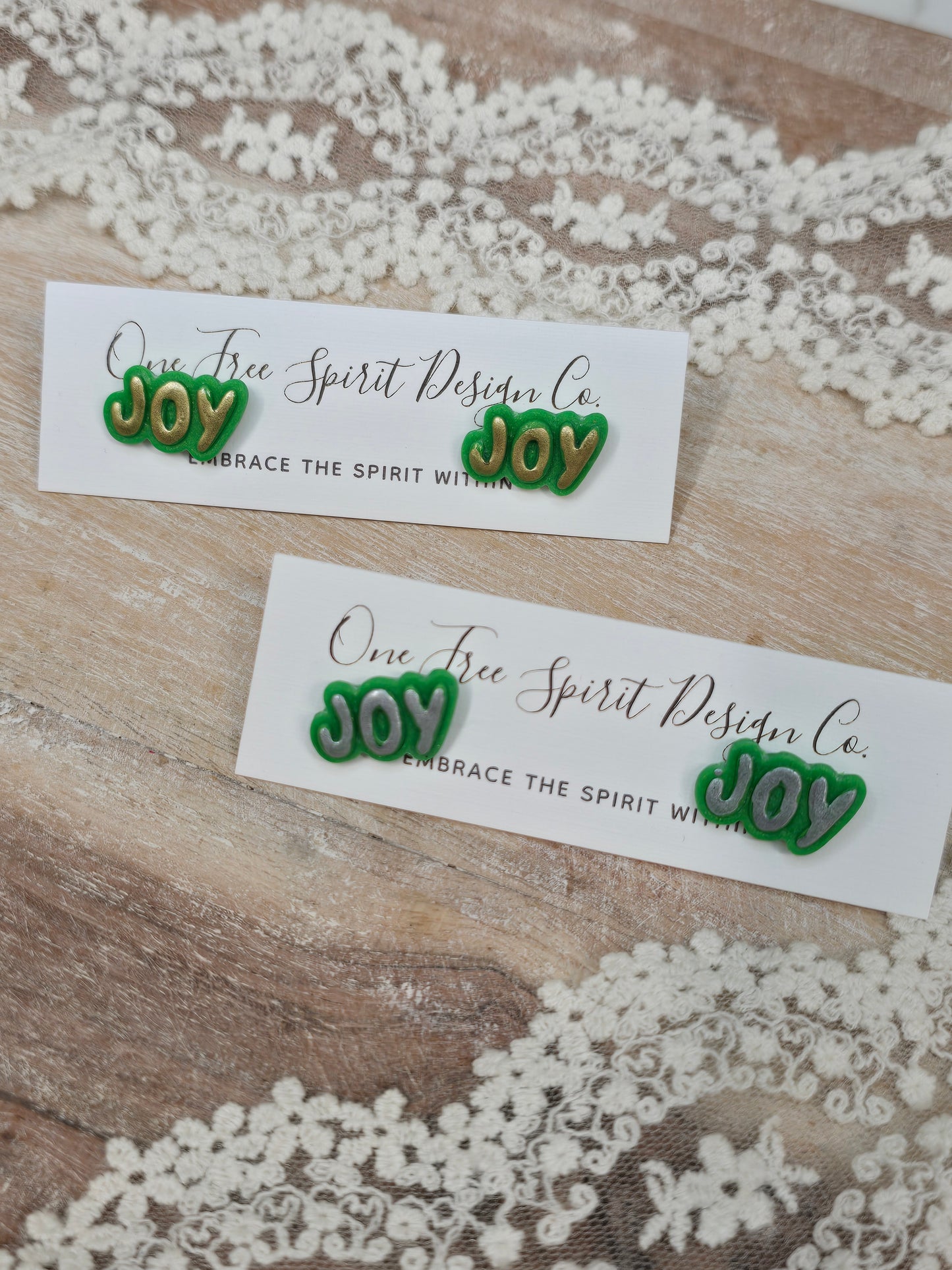 Joy Studs (silver letters)