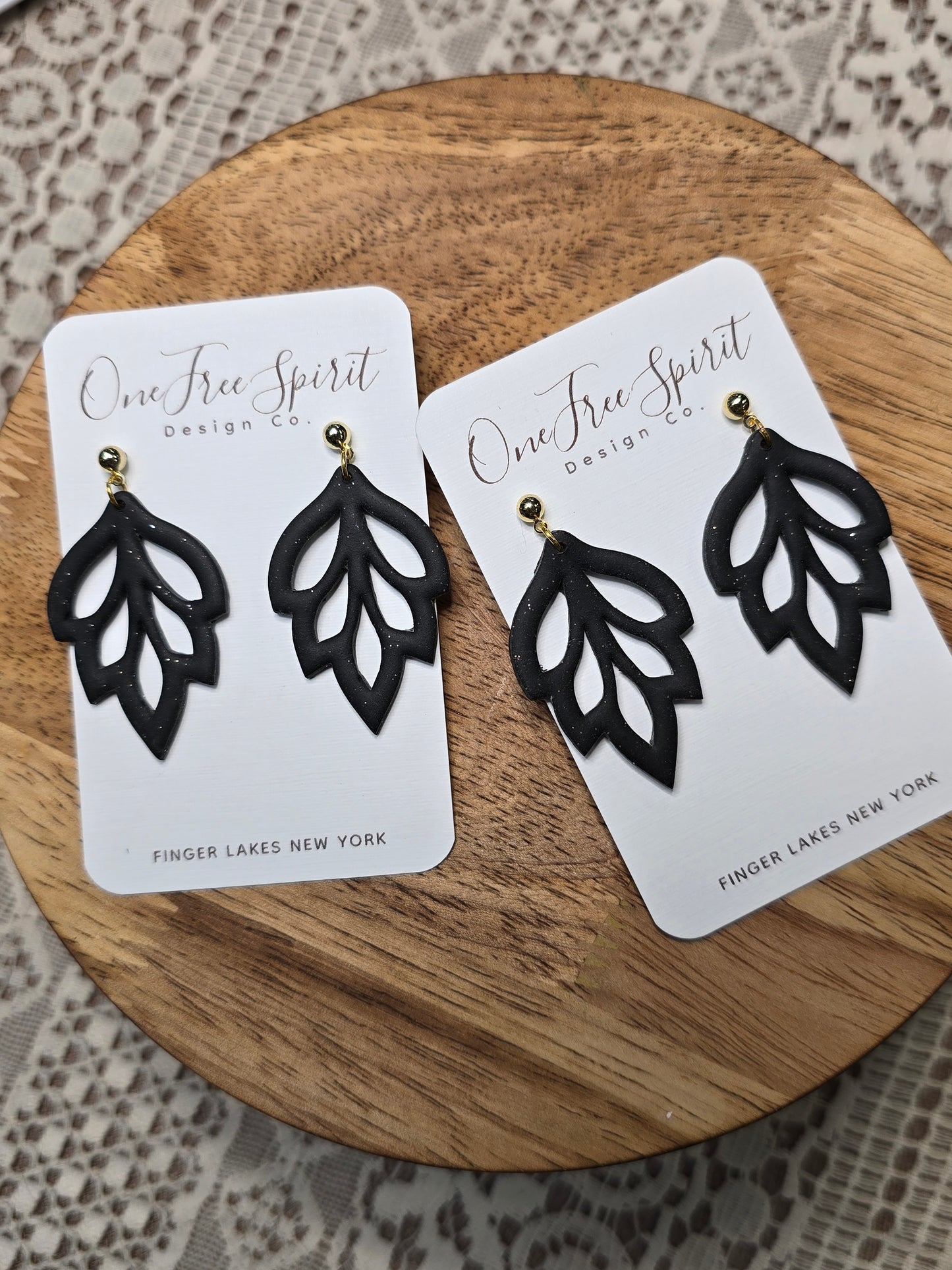 Noir leaf earrings