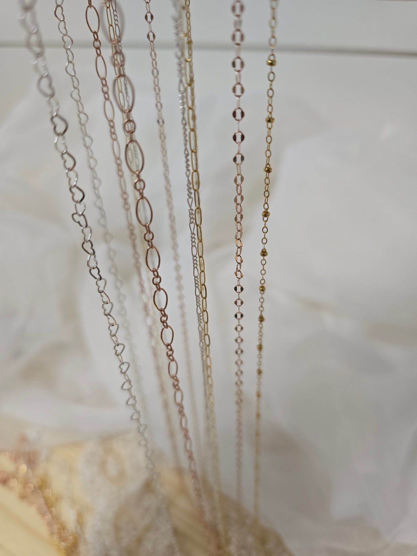 Selection of Gold filled, Sterling Silver and Rose Gold Filled Permanent Jewelry Chain.