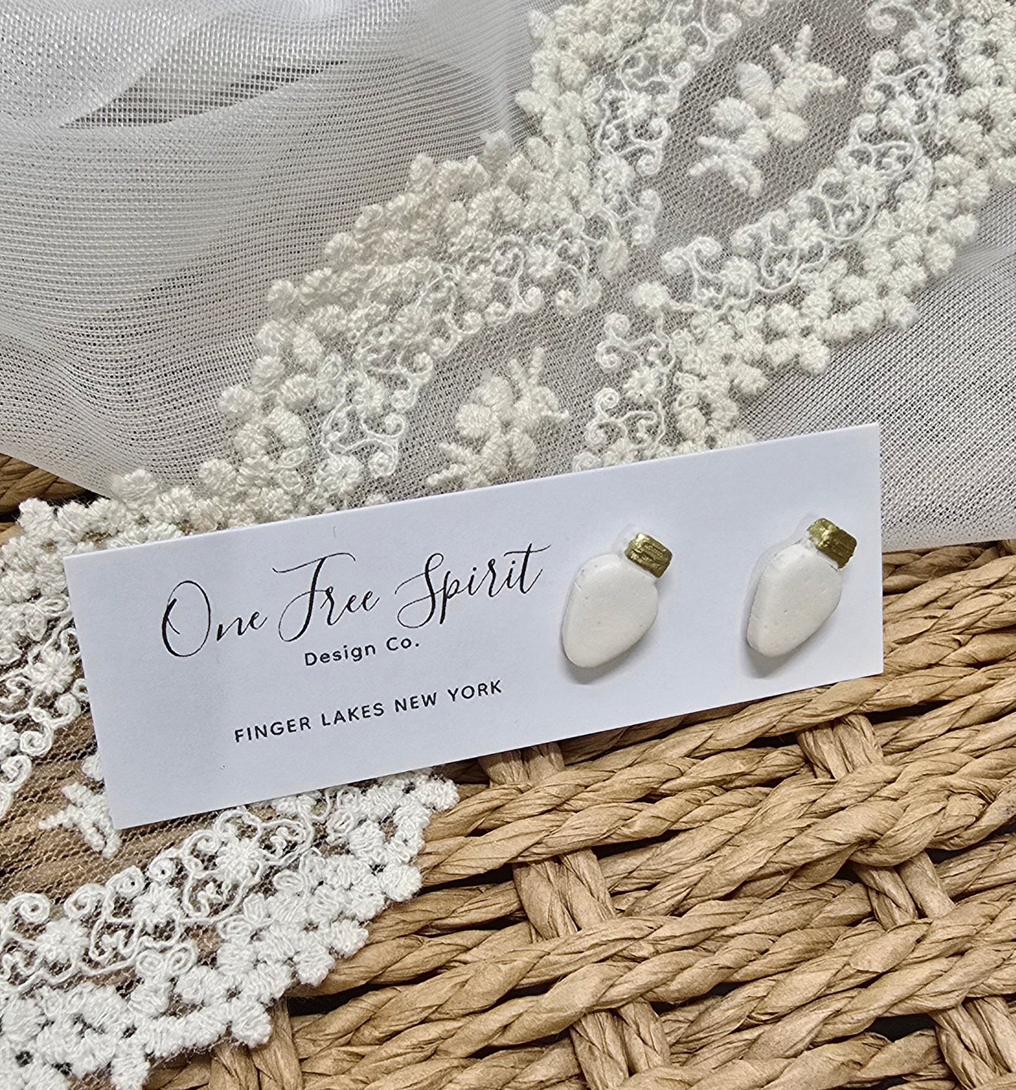 White Christmas Bulb Studs (gold base)