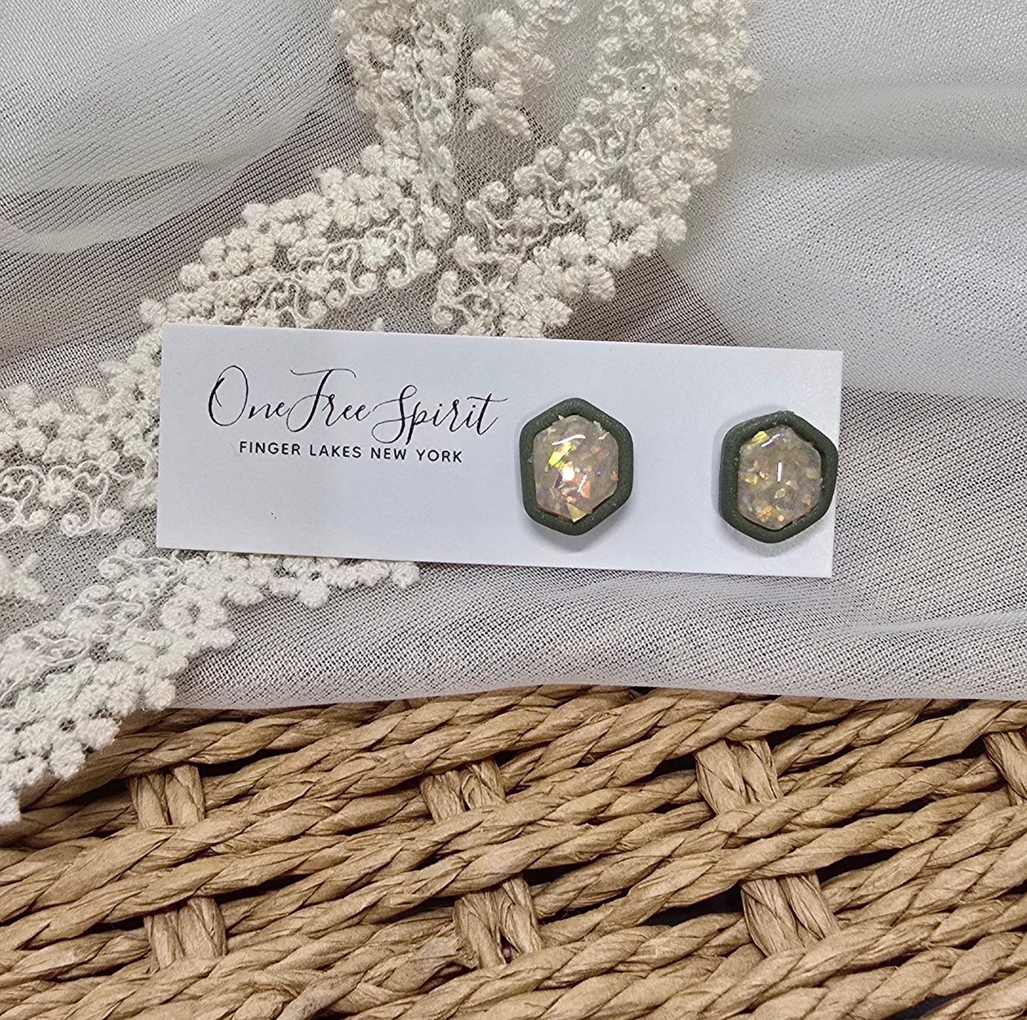 Opalesque Studs in Sage