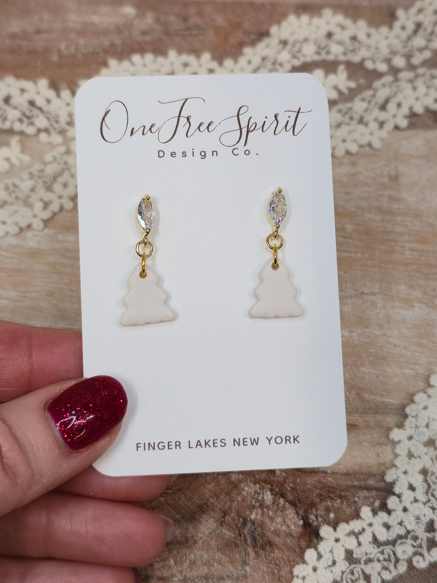 White Christmas Tree Earrings