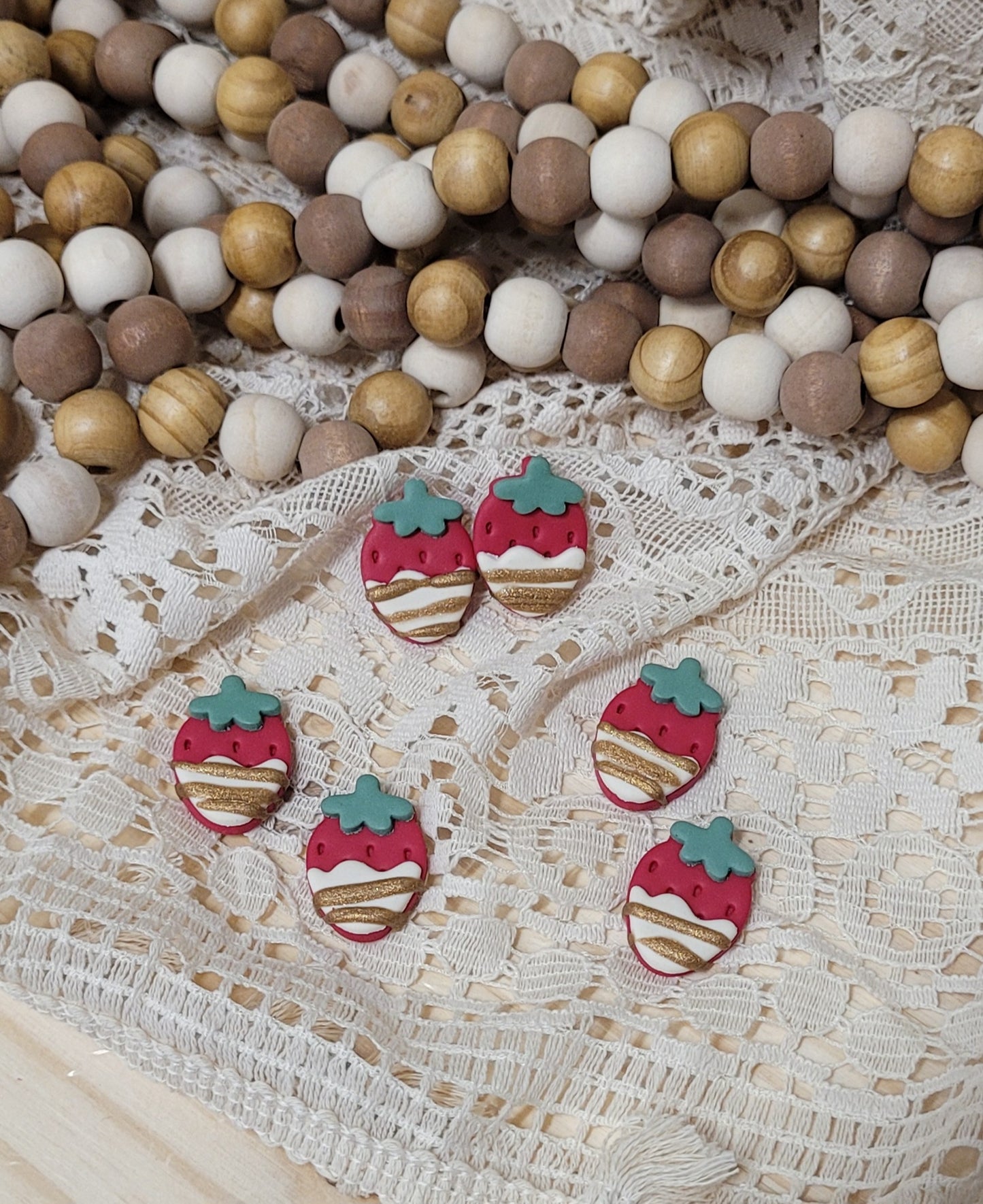 White Chocolate Carmel Drizzled Strawberry Earrings